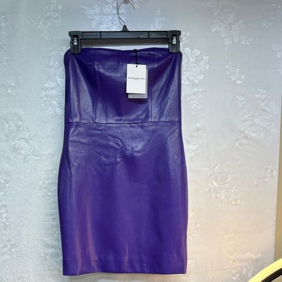 Revolve Generation Love Yazin Amethyst Vegan Leather Back Zip Strapless Dress Xs